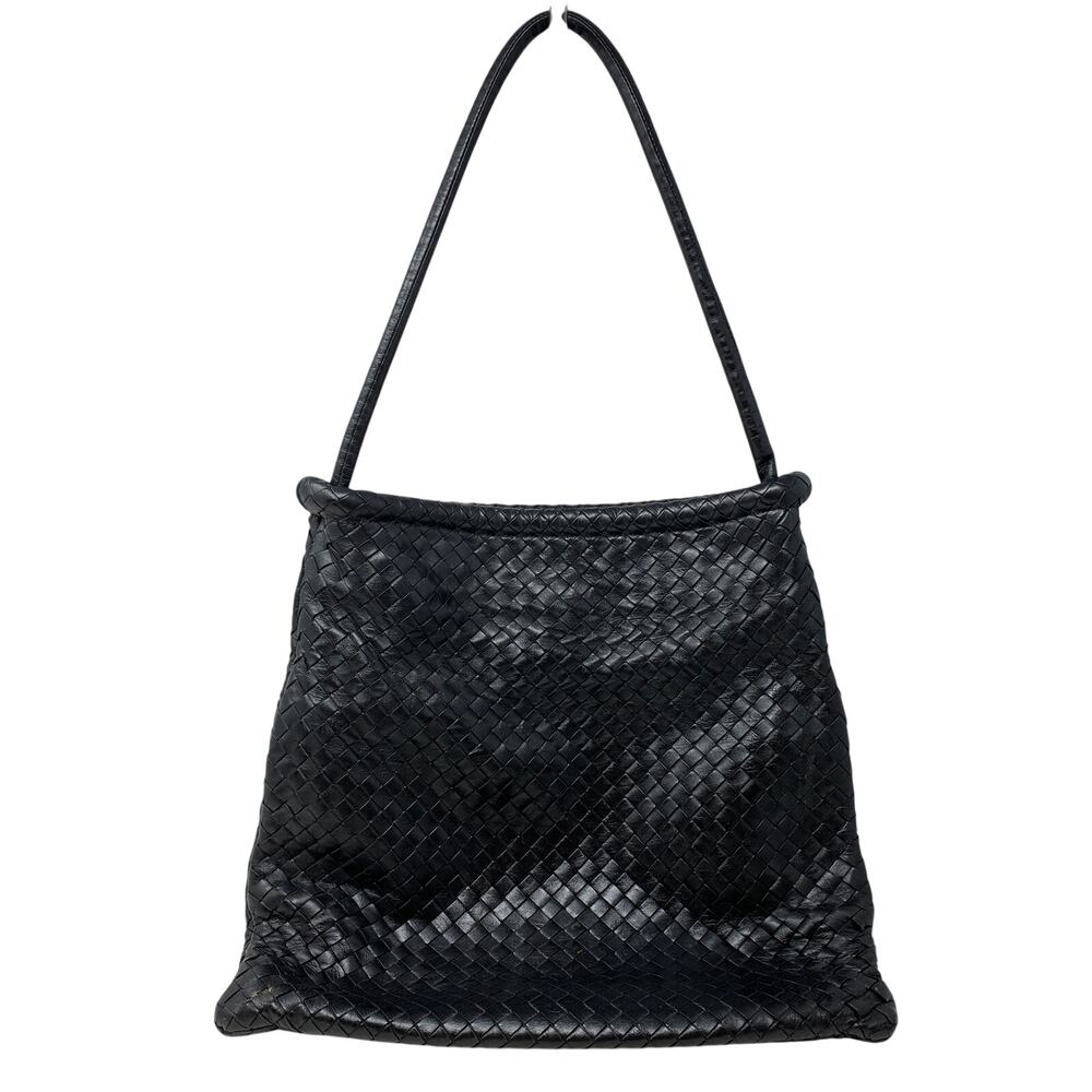 Bottega Veneta Vintage Intrecciato Black Woven Leather Shoulder Bag Italy